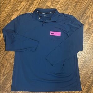 Nike Men's Navy Polo with Pink Accent Long Sleeve XXL Dri Fit Edition Nike Golf